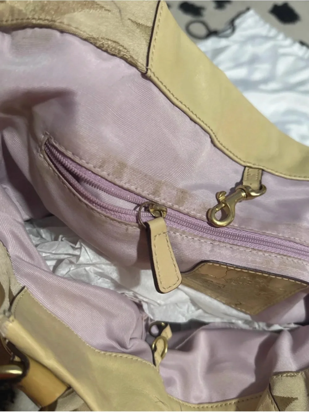 Coach Signature Circle Jacquard Tote in Beige and Tan Leather